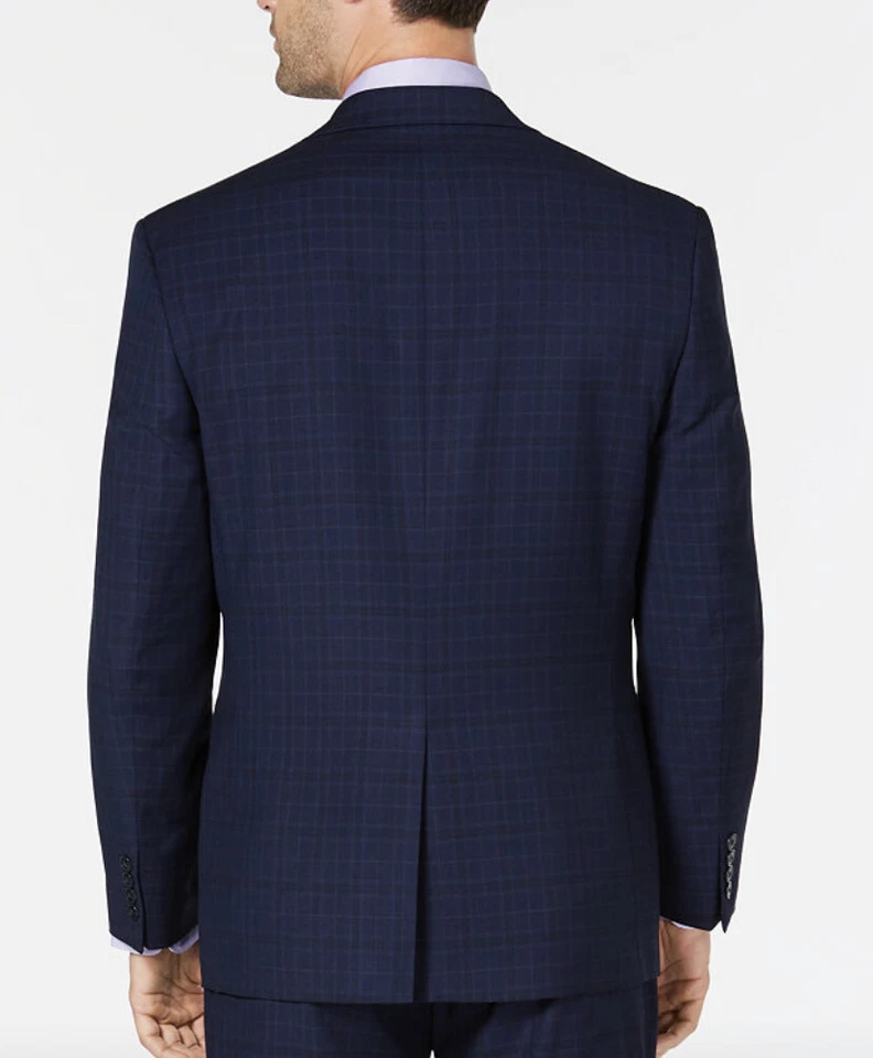 NUEVO CON ETIQUETAS CLUB ROOM PARA HOMBRES CORTE CLÁSICO ELÁSTICO AZUL MARINO A CUADROS TRAJE CHAQUETA ABRIGO DEPORTIVO 40L Foto 3 de 4