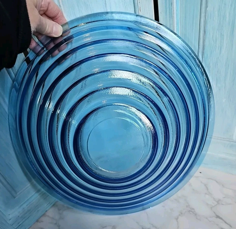 Vintag Italy Art Deco Italian BLUE Glass Centerpie  Bowl  Stepped  Richard Lauke - Image 3 of 4