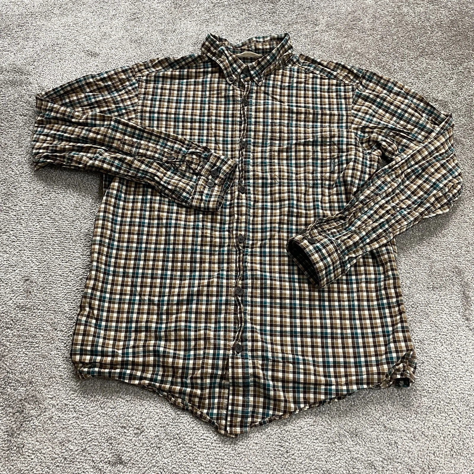 Columbia Rapid Rivers Shirt Mens Medium Multicolor Long Sleeve Plaid Casual Fish