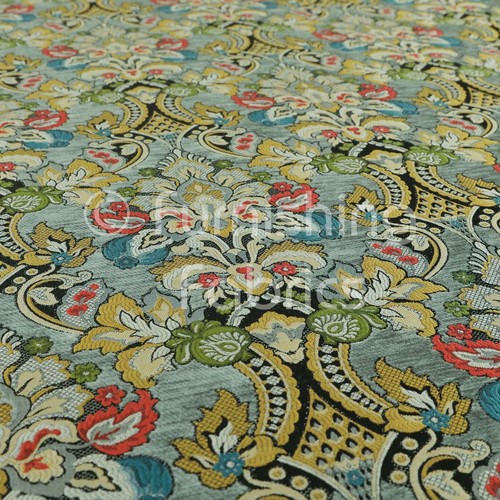 Fire Treated Rich Detail Damask Floral Pattern Grey Upholstery Furnishing Fabric - Picture 2 of 5