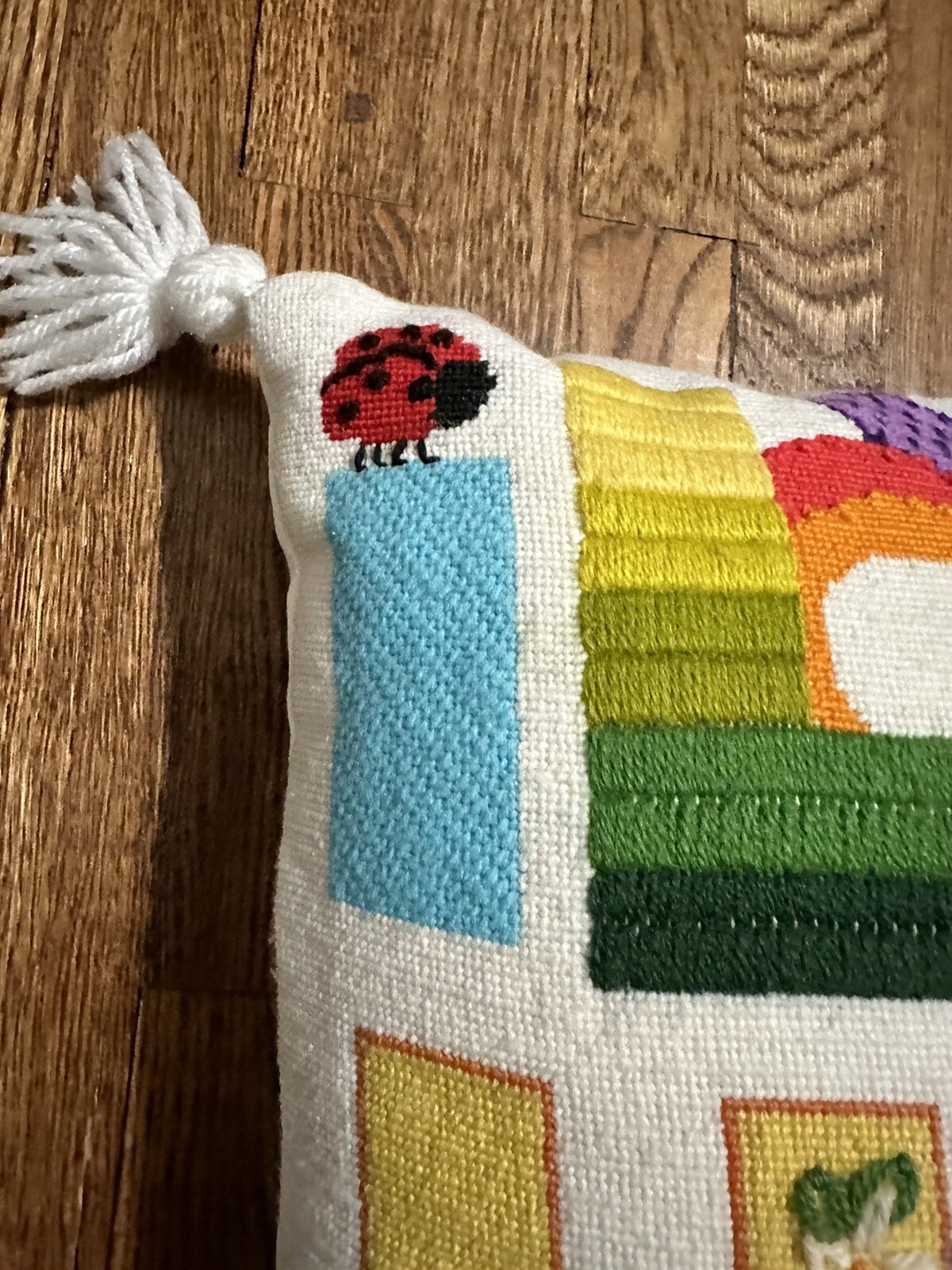 Vintage  Sunset Designs Needlepoint Throw Pillow Completed Rainbow Love You