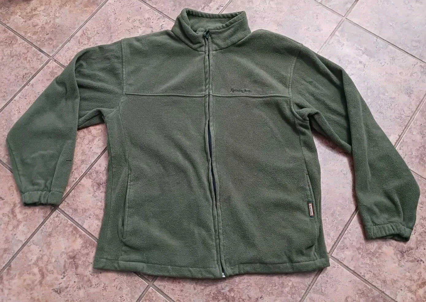 Vintage Remington Full Zip Fleece Jacket Mens Medium Green Zip Cold Weather