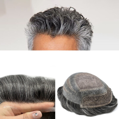 Mens Toupee French Lace Front Hairpiece Fine Mono Poly Skin Hair Systems  FPM