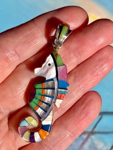 Delicate Cheerful life-sized Opal Regal Seahorse Pendant Sterling Silver VIDEO - Picture 11 of 19