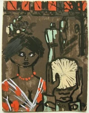 Ukrainian Soviet USSR gouache Painting Expressionism Primitivism portrait girl