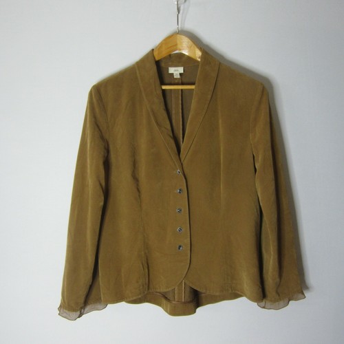 J. Jill Womens 12 P Brown Corduroy Long Ruffled Sleeve Blazer Jacket Equestrian