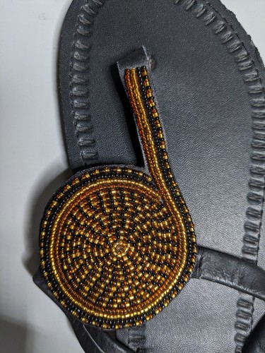 African Maasai Beaded Leather Women Female Sandals shoe flip-flip USA Size 9.5 - Picture 6 of 14