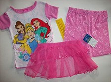 Disney Princess Pajamas Sleepwear Girls 3pc Short TuTu Select 2T 3T 4T 5Toddler