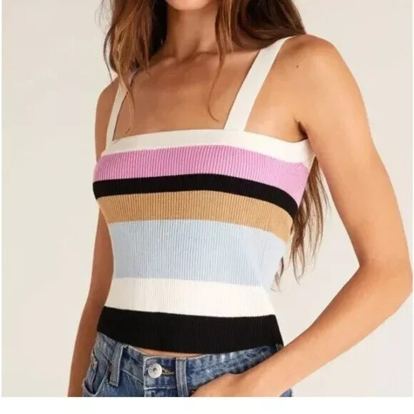 Z SUPPLY Stella Striped Tank- size L- Bra-Friendly, Cropped NWT (39)