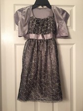 Girls Az 7 EMILY WEST Holiday DRESS BLACK SILVER Gray Rhinestone W/ Velvet Shrug