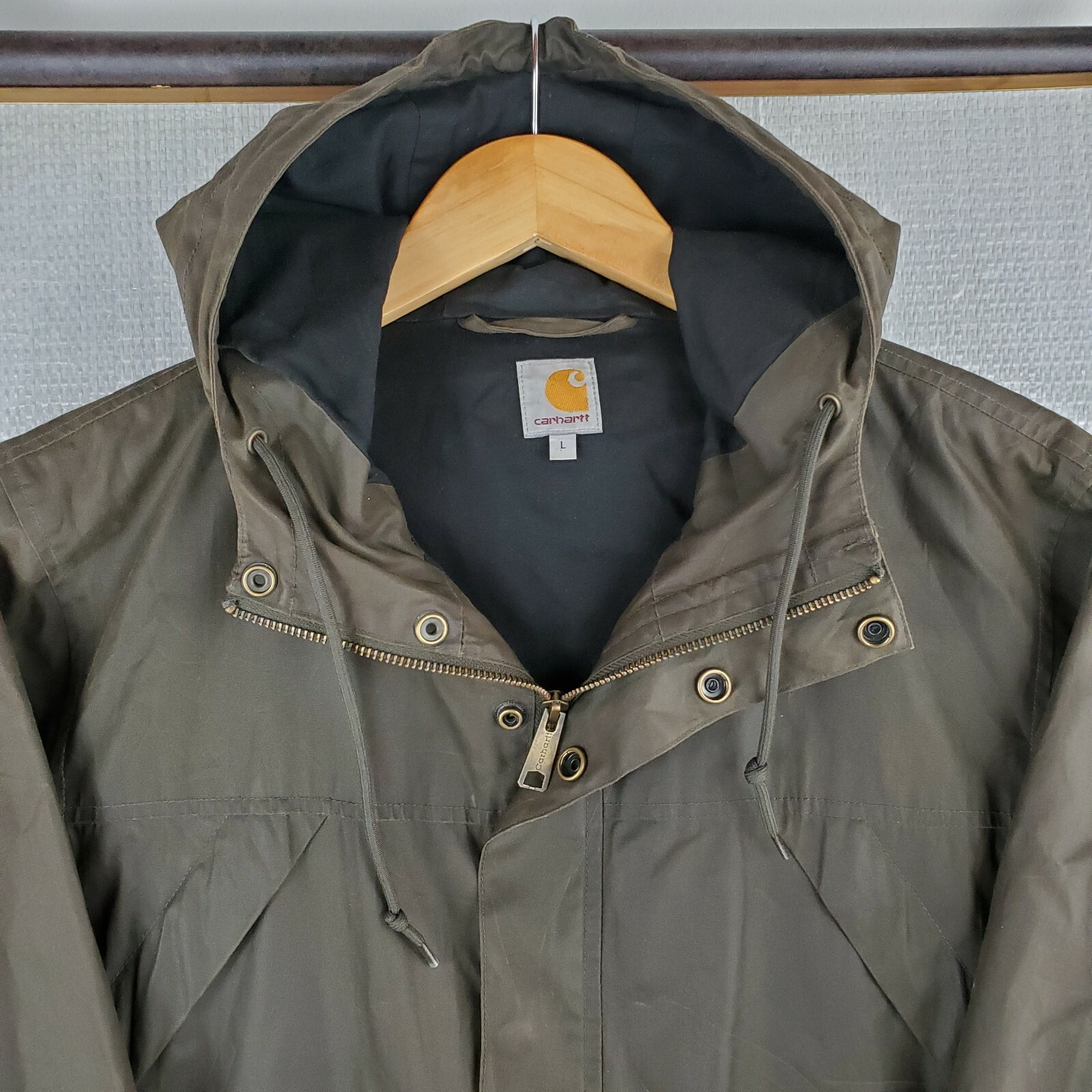 RARE CARHARTT  Womens Size Large Waxed Cotton Brown Hooded Field Jacket Coat image 7