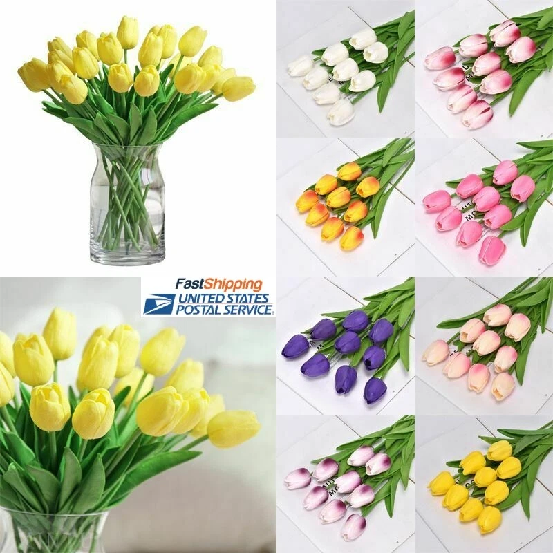 10 PACK Artificial Tulips Real Touch Bridal Home Wedding Party Festival Decor US - Image 2 of 4