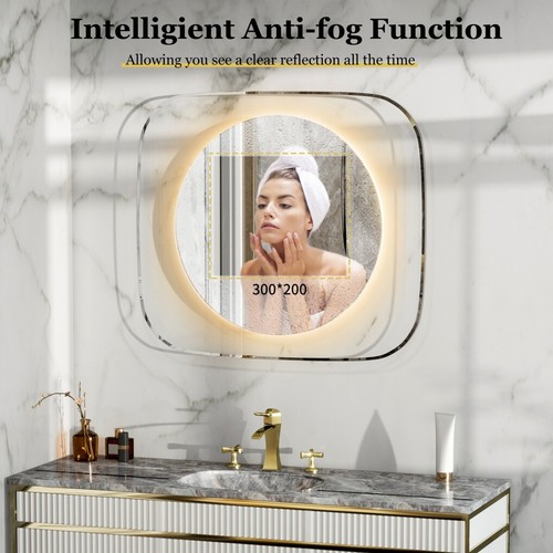 Modern LED Bathroom Mirror w/ Backlit Clear Glass Frame Defog Dimmable Touch HD - Picture 13 of 17