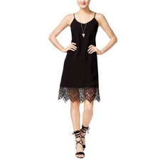 Shift Juniors Lace Trim Slip Dress in Black Size XS