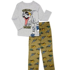 Wonder Nation Boys Dino Long Sleeve Top and Pants, 2-Piece Sleep Set, Size XL
