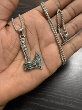 Silver Viking Axe Amulet Pendant Necklace Box Chain Lobster Clasp