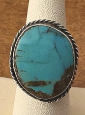 Vintage Navajo TURQUOISE RING SIZE 5.25 Rope Border STERLING 