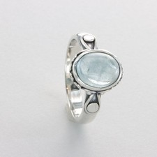 Larger Oval Blue Green AQUAMARINE Ring - 925 STERLING SILVER Gemstone 15-Le