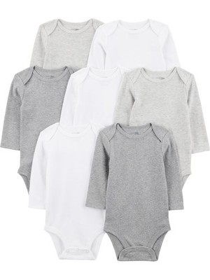Neutral 7-pack Long Sleeve Bodysuit, Heather White, 6-9M