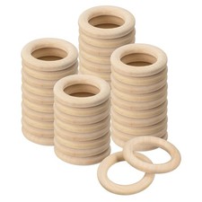 50Pcs 35mm 1.4" Natural Wood Rings 6mm Smooth Unfinished Wooden Circles