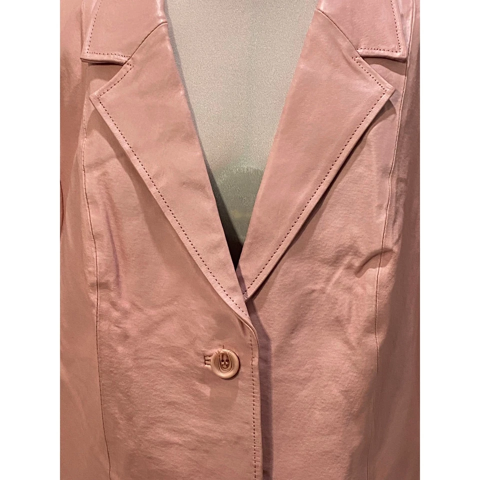 Chaqueta Blazer CHADWICKS of Boston Preciosa Rosa Bebé Claro 100% Cuero Talla 16 Foto 3 de 4