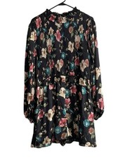 ZARA Multicolor Floral Romper Long Sleeve Chiffon Black XL High Neck Ruffle