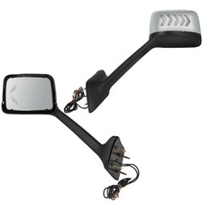 Hood Mirrors Pair Manual Chrome LED Signal Arrow Light Fit International LT 625
