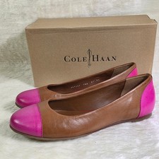 Cole Haan Dana Cap Toe Ballet Flats Brown Magenta Pink Women 7.5 NEW
