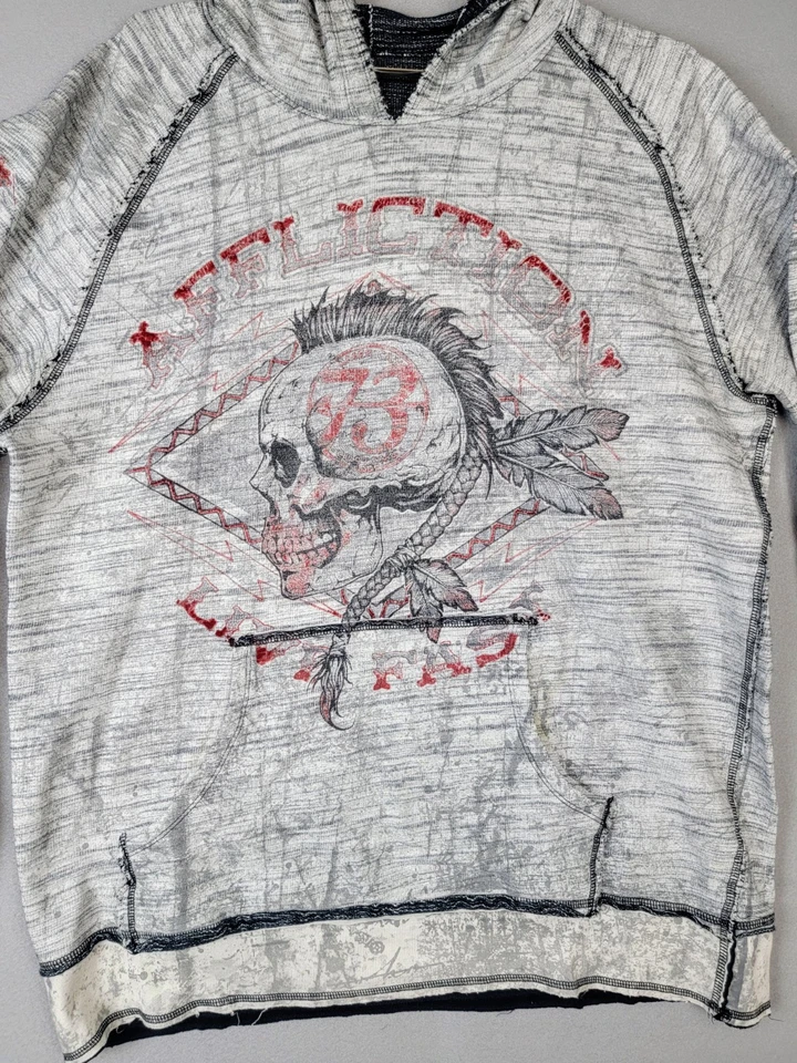 Rare Y2K Affliction Reversible Thermal Hoodie XL Skull and Wrenchs Pullover Pckt - Image 2 of 4