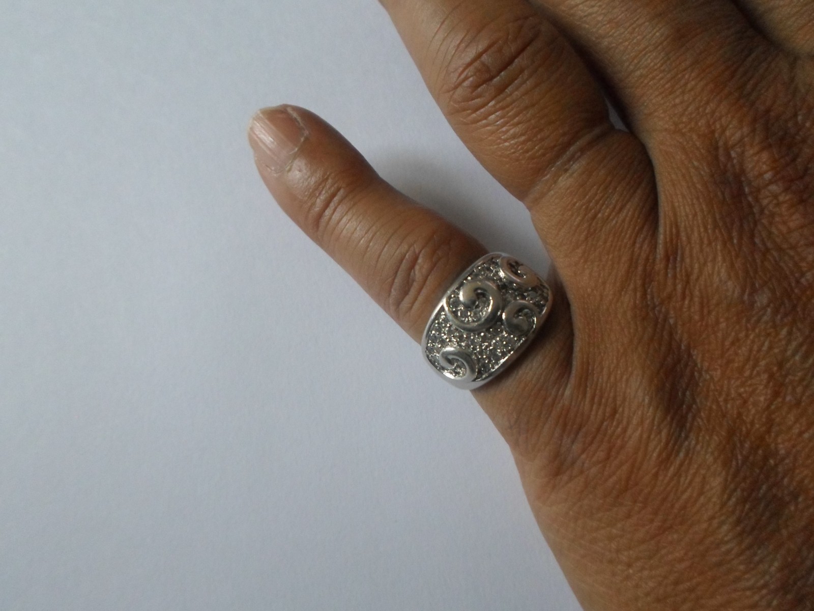 solid silver ring, spiral and zirconium paved dom… - image 3