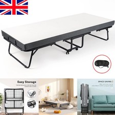 Portable Fold Up Rollaway Guest Bed with 10cm Memory Foam Mattress and Wheels UK