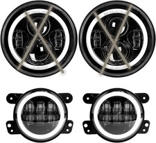 7" Round LED Headlights 4" Fog Lamps With DRL Fit Jeep Wrangler TJ JK