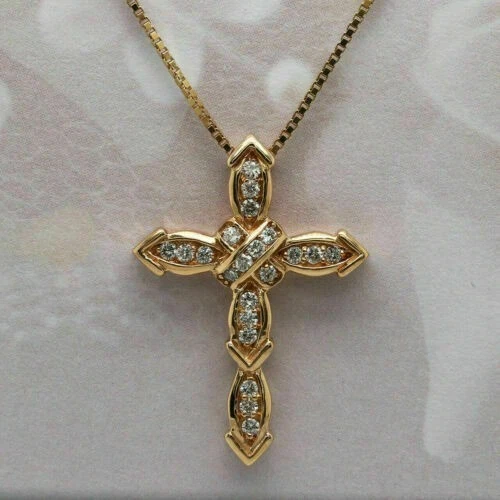 1Ct Round Cut Diamond Cross Lab Created Pendant Women's 14K Yellow Gold Finish - Image 3 of 4