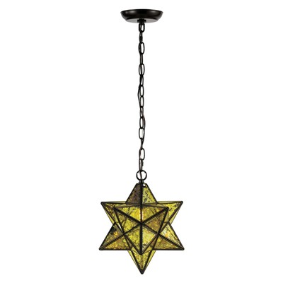 JONATHAN Y JYL9072D Stella 12'' Moravian Star Metal/Clear Glass LED Pendant, f...