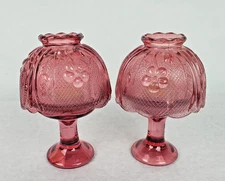 Two Crystal Clear Tiara Fairy Lamps Cranberry Pedestal Candle Holder Tea Lights
