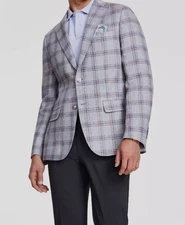 Tallia Men's Gray Slim-Fit Plaid Linen Sport Coat Size: 40R