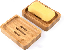 2 PACK Natural Wooden Bamboo Soap Dish Storage Holder Soap Holder for Bathroom S