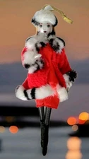 De Carlini Blown Glass Lady Ornament Red Outfit Black White Fur Fishnets