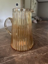 Ribbed Glass Pitcher with Handle and Spout/ Amber Tint
