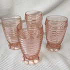 VTG 1930s MCM Set Of 4 Anchor Hocking Manhattan Pink 10oz Bubble Footed Tumblers