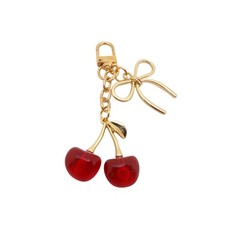 Cherry Keychain Red New Bow Charm Gold Tone Bag Accessory