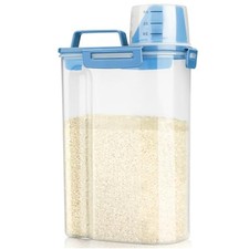 Rice Airtight Storage Container, 3 to 5Lbs Cereal Dry Food Flour Bin, 3L/Blue