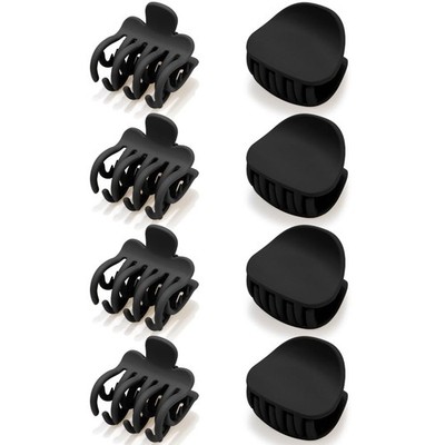 Black Small Double Row Matte Hair Claws - 8 Pcs Round Jaw Clips with Teeth fo...