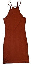 Coral peach Halter Strap Ribbed Stretch beach Festival Boho Mini Sundress