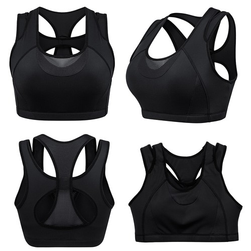 Hot sales! Womens Sports Bra High Impact Double Cross Back Wirefree Mesh Vest - Picture 10 of 18