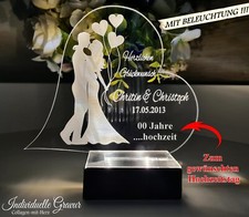 Aufsteller Hochzeitstag mit Gravur - Herz - Geschenk Paar Liebe BELEUCHTET LED