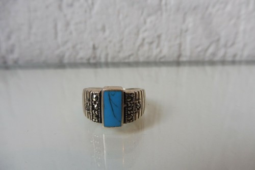 Anello Vecchio Bello, 925 Argento Con Turchese E Marcasite