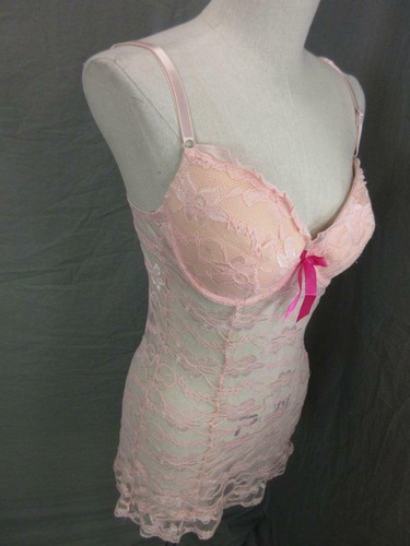 36C NATIVE INTIMATES WOMENS PINK SEXY LACE PUSH-UP BABY DOLL LINGERIE 1M - Picture 3 of 9