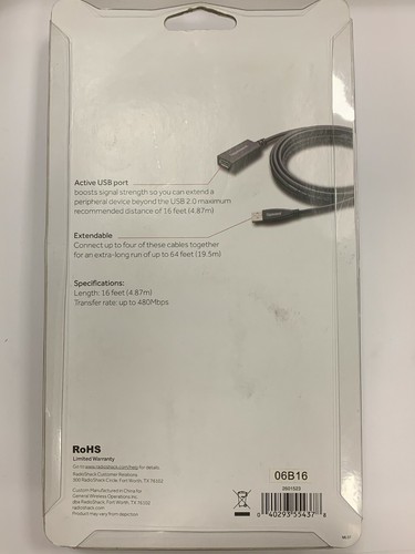16ft (4.87 M) Black USB 2.0 Extension Cable USB-A Male to USB-A Female port Cord - Picture 10 of 12