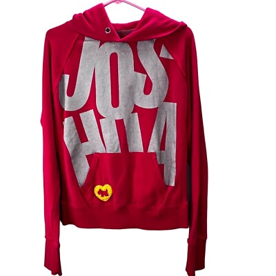 Joshua Perets Hoodie Pullover Sweatshirt size L Pink Spellout Y2K Women